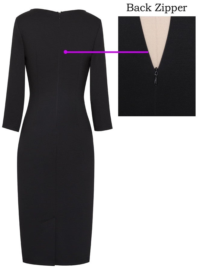 VFSHOW Womens Black Cocktail Party Elegant Ruched Work Business Office Bodycon Pencil Sheath Dress 6563 BLK M - Image 5